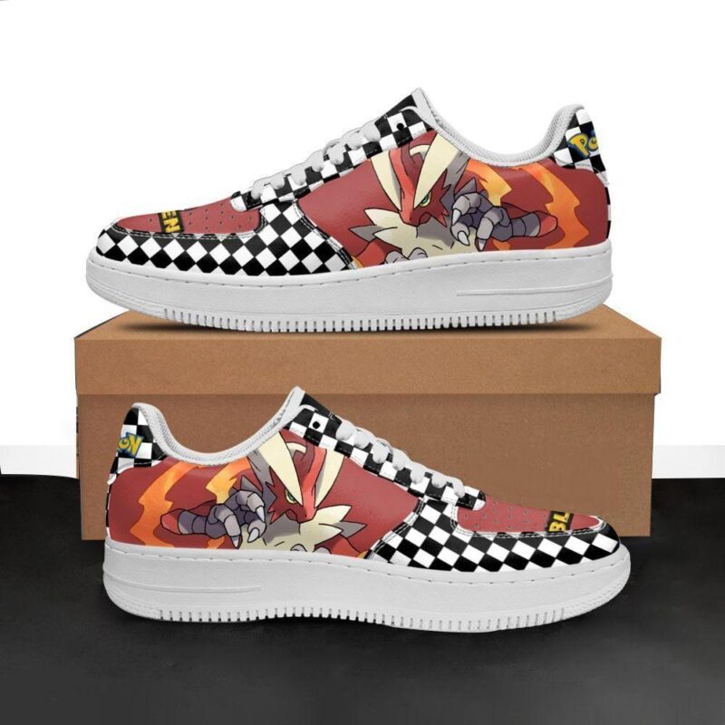 Poke Blaziken Sneakers Checkerboard Custom Pokemon Shoes Air Force 1 Sneakers