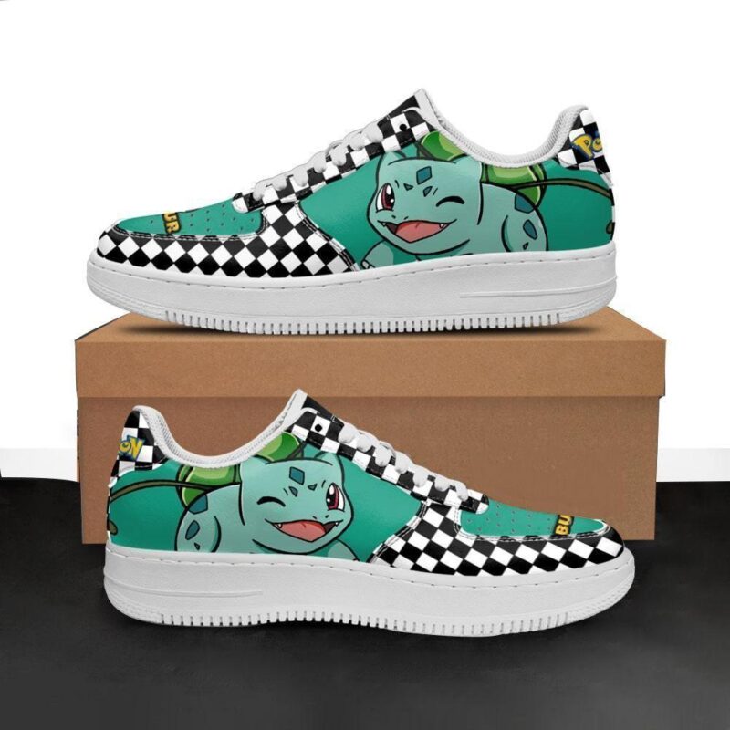 Poke Bulbasaur Sneakers Checkerboard Custom Pokemon Shoes Air Force 1 Sneakers