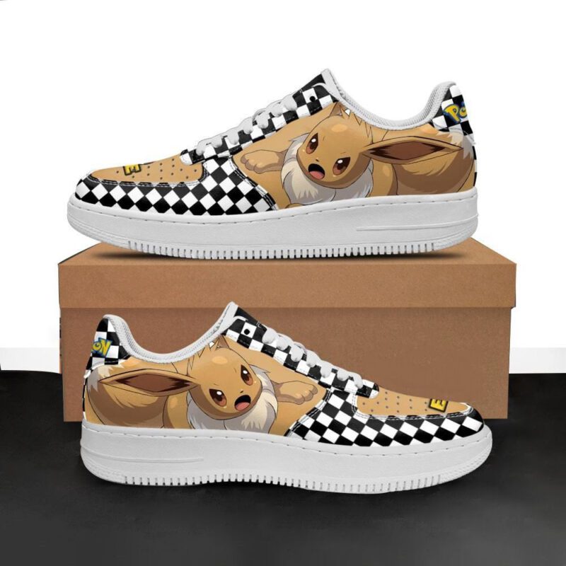 Poke Eevee Sneakers Checkerboard Custom Pokemon Shoes Air Force 1 Sneakers