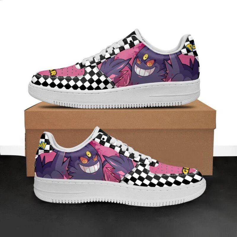 Poke Gengar Sneakers Checkerboard Custom Pokemon Shoes Air Force 1 Sneakers