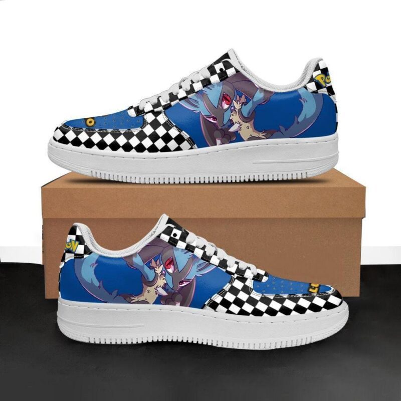 Poke Lucario Sneakers Checkerboard Custom Pokemon Shoes