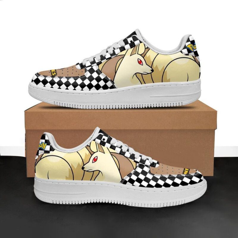 Poke Ninetales Sneakers Checkerboard Custom Pokemon Shoes Air Force 1 Sneakers