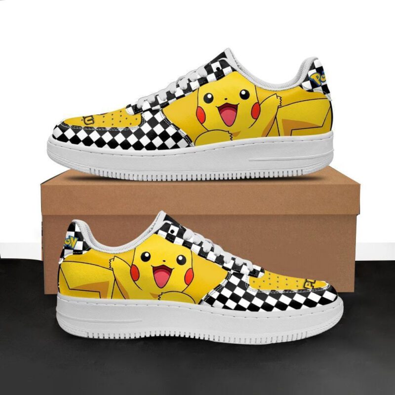 Poke Pikachu Sneakers Checkerboard Custom Pokemon Shoes Air Force 1 Sneakers