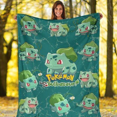 Pokemon Let's Go Bulbasaur Fleece Blanket Funny Gift