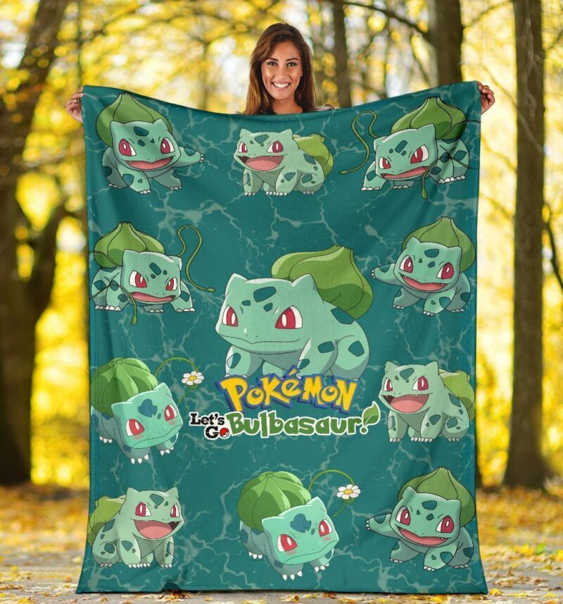 Pokemon Let's Go Bulbasaur Fleece Blanket Funny Gift