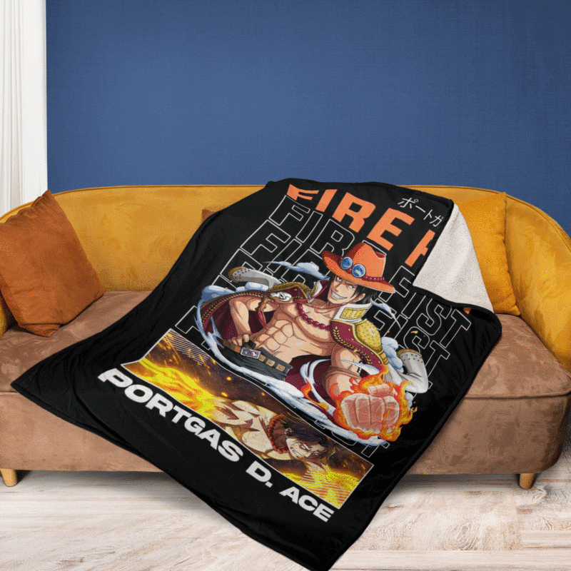 Portgas D. Ace Manga One Piece Fire Fist Premium Comfy Sofa Throw Blanket Gift