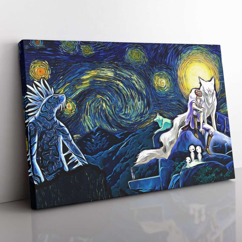 Princess Mononoke Starry Night Studio Ghibli Canvas Poster Print Wall Art Decor