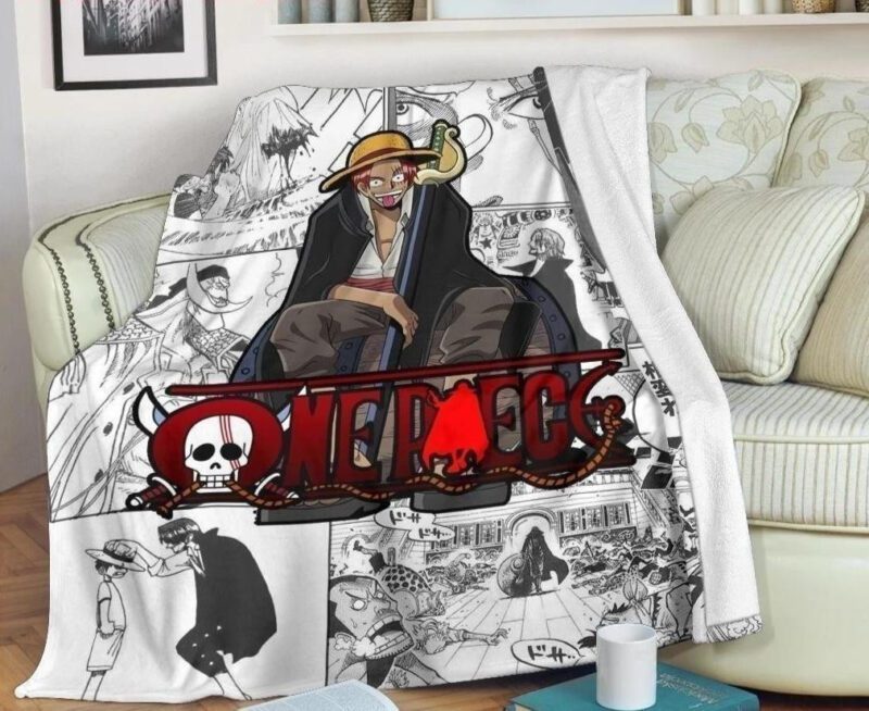 Red Hair Shanks Fleece Blanket Custom Anime One Piece Home Decoration
