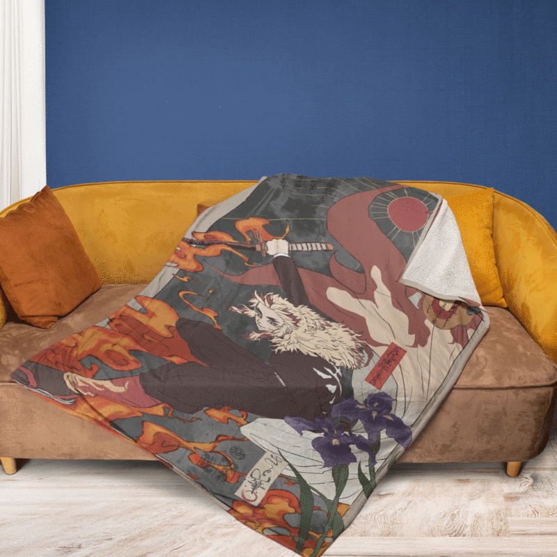 Rengoku Kyojuro Anime Kimetsu No Yaiba Anime Gift Lover Comfy Sofa Throw Blanket Gift 2