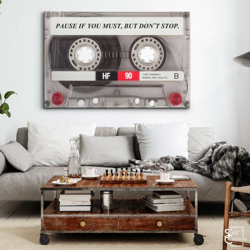 Retro Canvas Art - "Pause If You Must" Cassette Tape Motivational Inspirational Wall Art Framed Canvas Poster Print