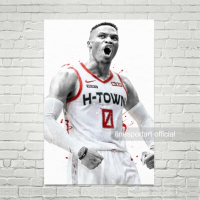 Russell Westbrook Houston Poster, Canvas, Basketball Print, Sports Wall Art
