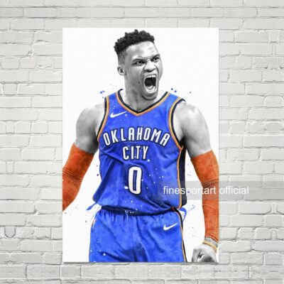 Russell Westbrook Oklahoma City Poster, Canvas, Basketball Print, Sports Wall Art