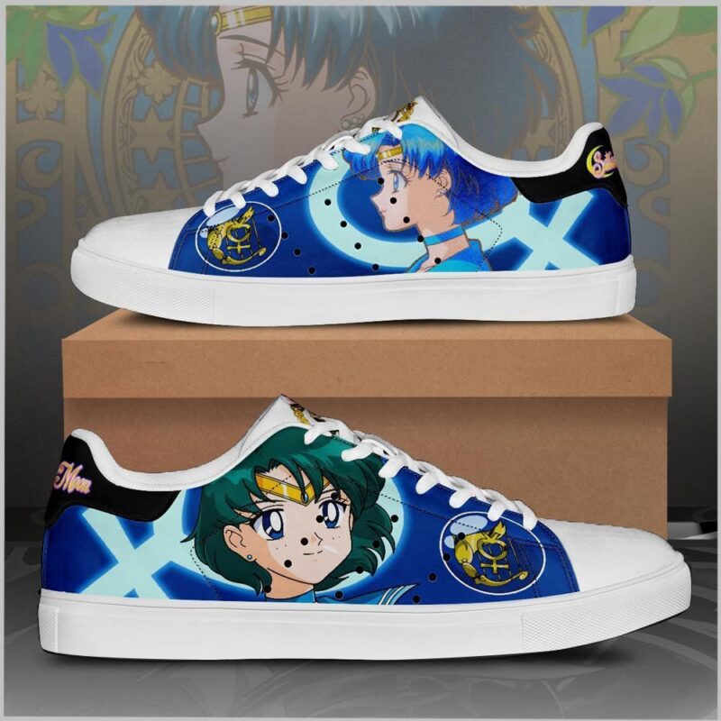 Sailor Mercury Sailor Moon Low Top Leather Skate Shoes