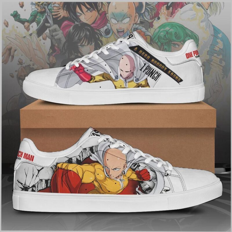 Saitama One Punch Man Low Top Leather Skate Shoes