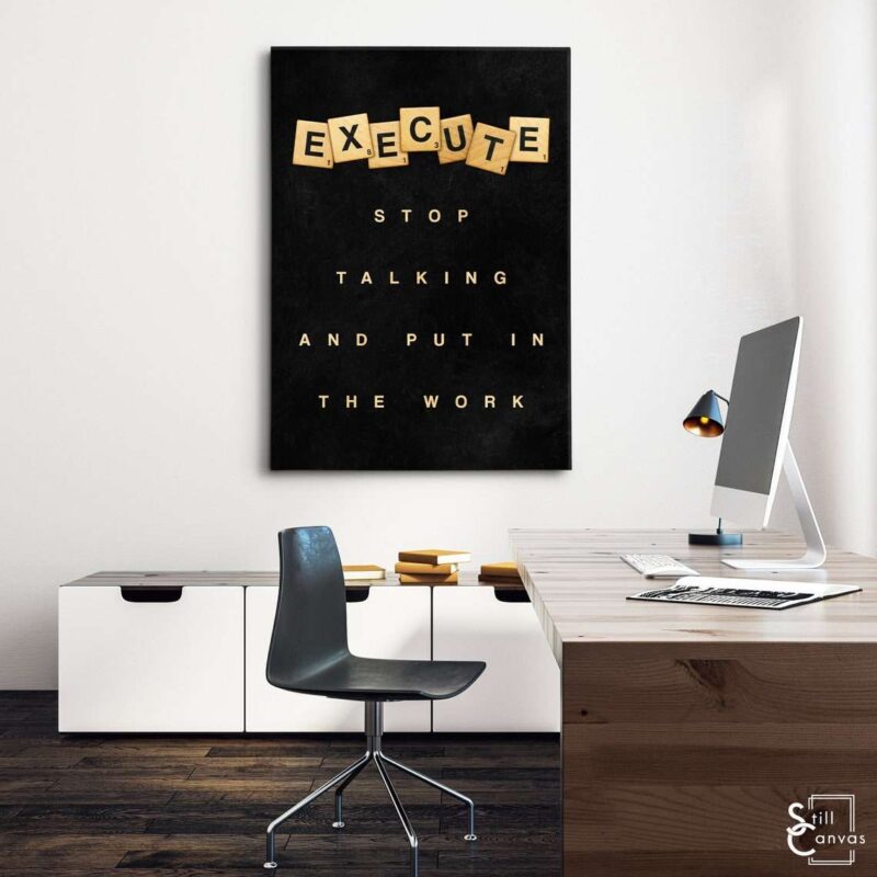 Scrabble Canvas Art - "Execute" Definition Pieces Quote Inspirational Framed Canvas Wall Art Poster Print