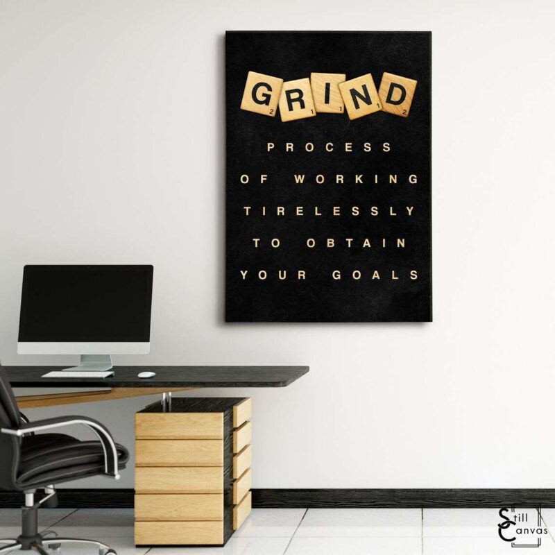 Scrabble Canvas Art - "Grind" Definition Pieces Quote Inspirational Framed Canvas Wall Art Poster Print