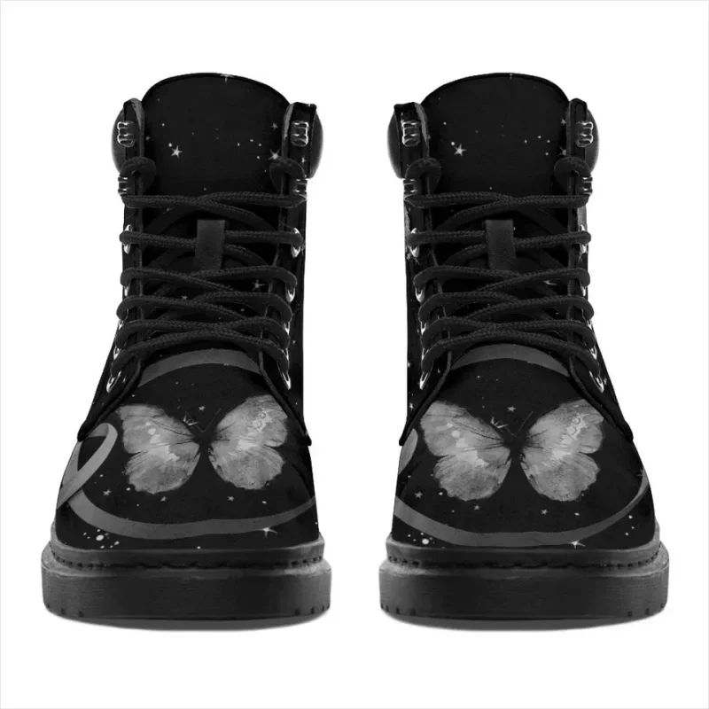 Skin Cancer Awareness Boots Ribbon Butterfly Working Boots Leather Boots Timber Motorcycle Boots 2
