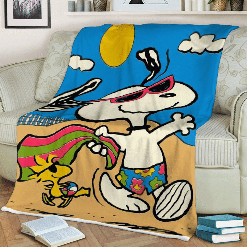 Snoopy And Woodstock Vacation Summer Peanuts Cartoon Gift Lover Comfy Sofa Throw Blanket Gift 1