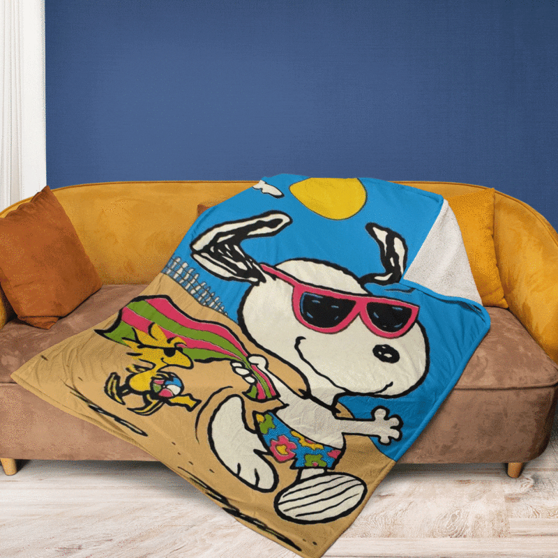 Snoopy And Woodstock Vacation Summer Peanuts Cartoon Gift Lover Comfy Sofa Throw Blanket Gift 2
