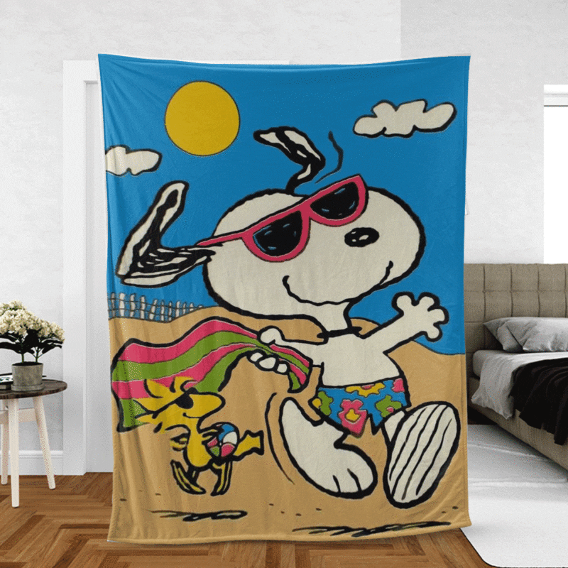 Snoopy And Woodstock Vacation Summer Peanuts Cartoon Gift Lover Comfy Sofa Throw Blanket Gift