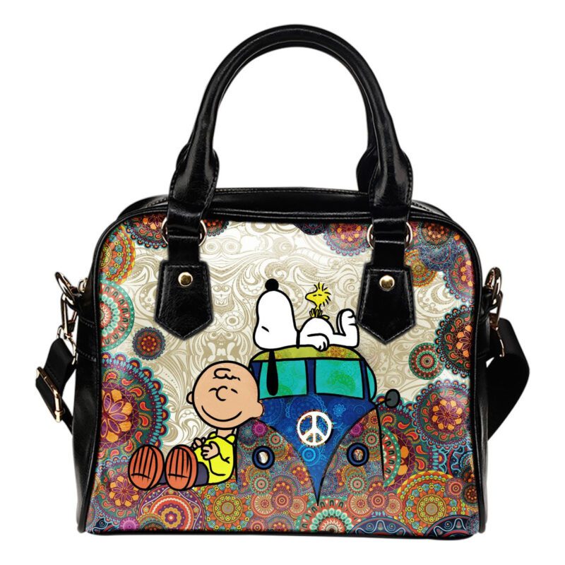 Snoopy On Hippie Bus Lady Leather Shoulder Hand Bag SB0127