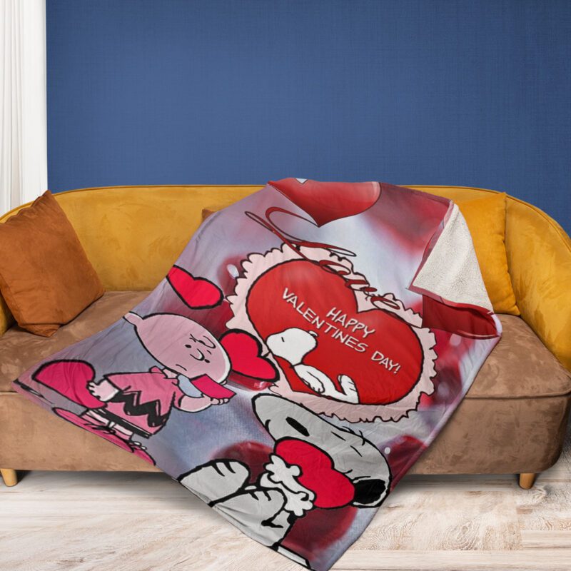 Snoopy Peanuts Friends Happy Valentines Day 4 Fan Gift Snoopy Peanuts Friends Gift For Fan Comfy Sofa Throw Blanket Gift 2