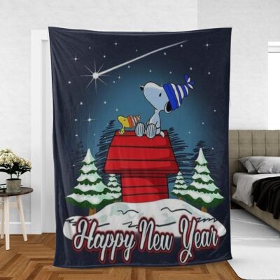 Snoopy The Peanuts Fan Gift, Snoopy and Woodstock Happy New Year Gift, Snoopy And Woodstock Comfy Sofa Throw Blanket Gift