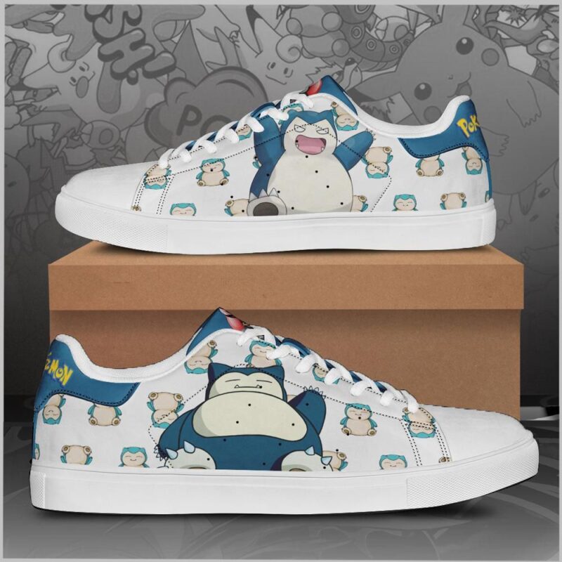 Snorlax Pokemon Low Top Leather Skate Shoes