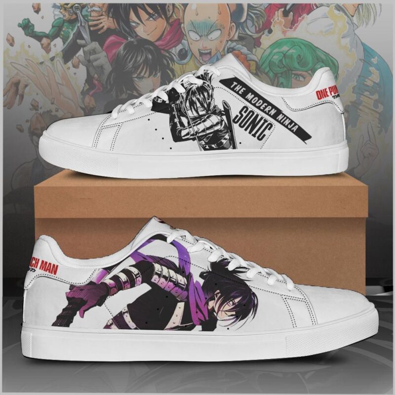 Sonic One Punch Man Low Top Leather Skate Shoes