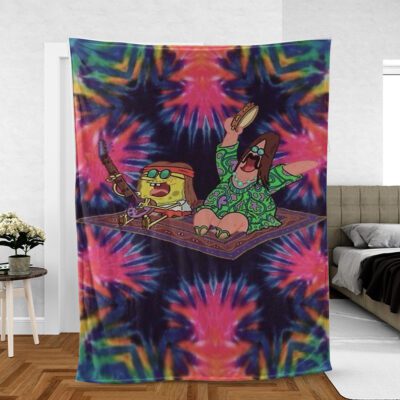 Spongebob Fan Gift, Spongebob and Patrick Hippie Soup Comfy Sofa Throw Blanket Gift