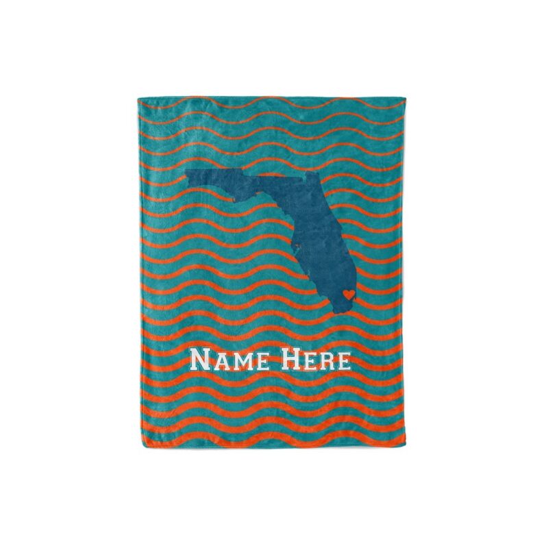 State Pride Series Miami Florida Personalized Custom Fleece or Sherpa Blankets with Your Family Name Football Edition 3