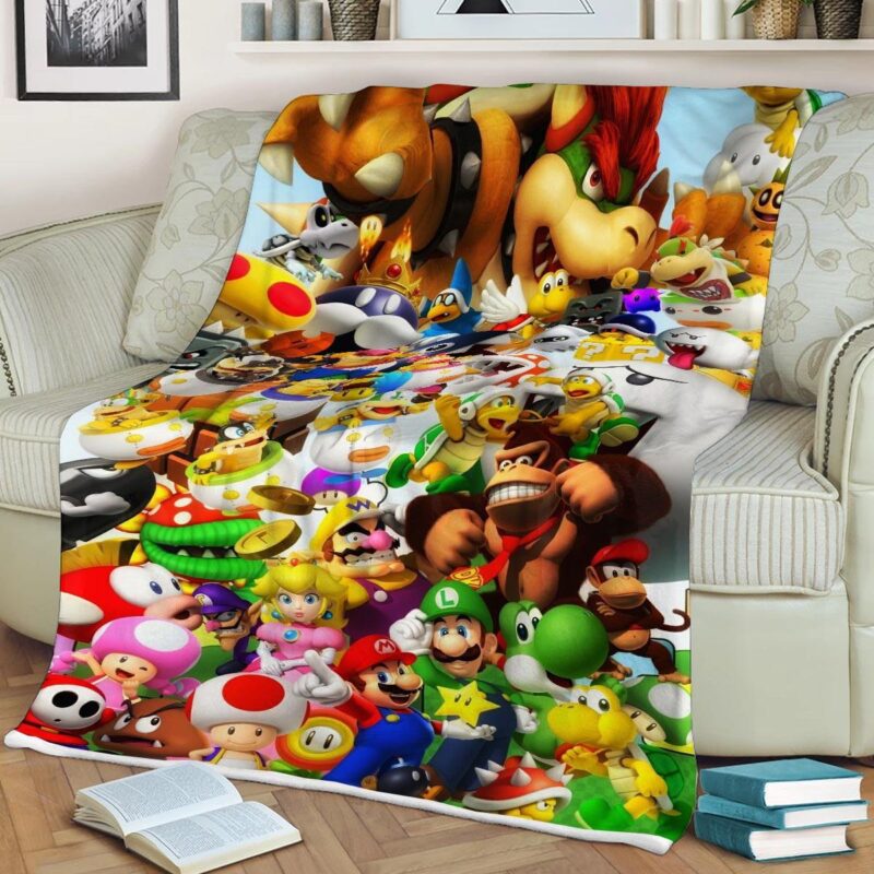 Super Mario All Characters Comfy Sofa Throw Blanket Gift