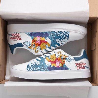 Winnie The Pooh Surfing Low Top Leather Skate Shoes