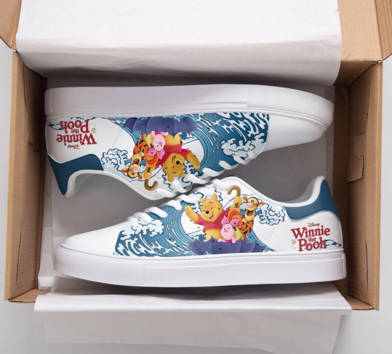 Winnie The Pooh Surfing Low Top Leather Skate Shoes