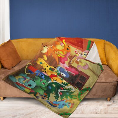 Winnie-the-Pooh Merry Christmas Gift, The Pooh With Stitch And Pokemon Christmas Comfy Sofa Throw Blanket Gift