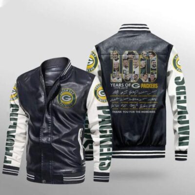 100 Years Of Green Bay Packers Thank You For The Memories Player Signed Gift For Packers Fans Leather Bomber Jacket LBJ0191
