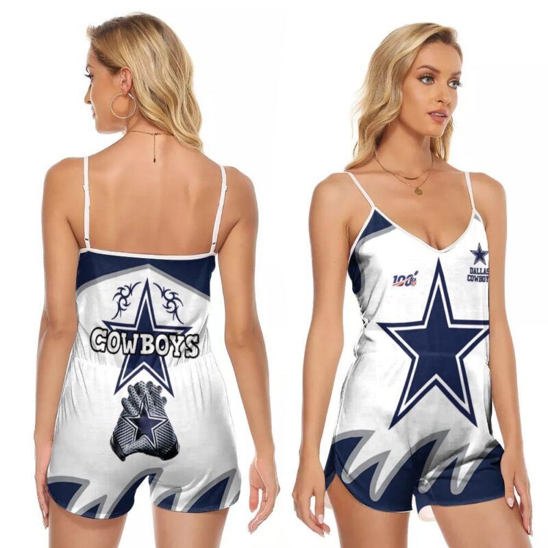 100th nfl dallas cowboys logo star gloves 3d designed for dallas cowboys fan V-neck Romper Jumpsuit RJ01013