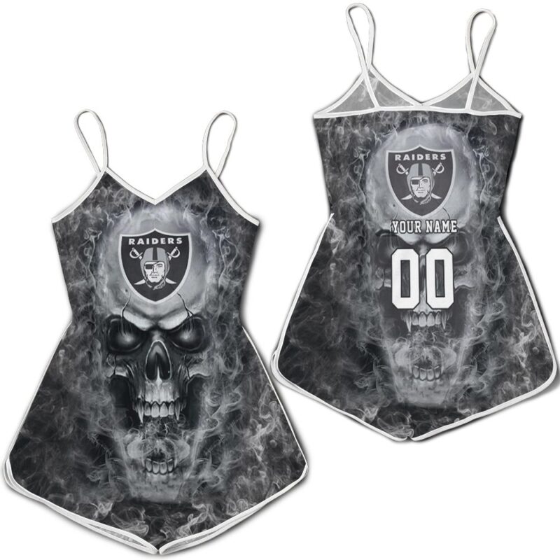 3d Skull Oakland Raiders 3d Personalized(2) Romper RJ02460