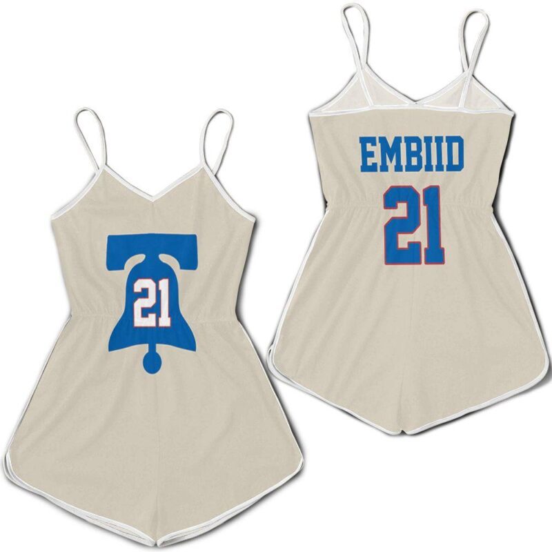 76ers Joel Embiid 2020-21 Earned Edition Cream Jersey Inspired Romper RJ01919