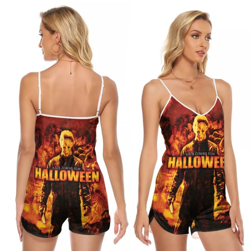 A Rob Zombie Halloween Michael Myers Killers Gift For Michael Myers Lovers Zombie Halloween Fans V-neck Romper Jumpsuit RJ00566