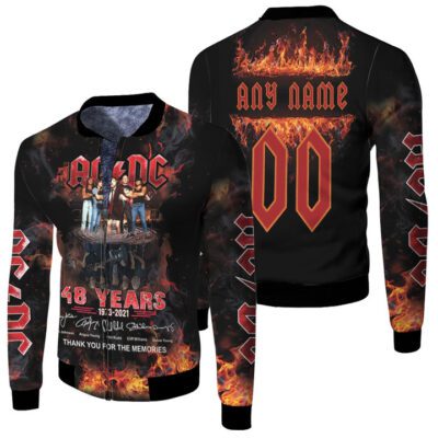 ACDC 48 Years Thank You For The Memories Rock Band Signed Gift With Custom Name Number For ACDC Fans Fleece Bomber Jacket