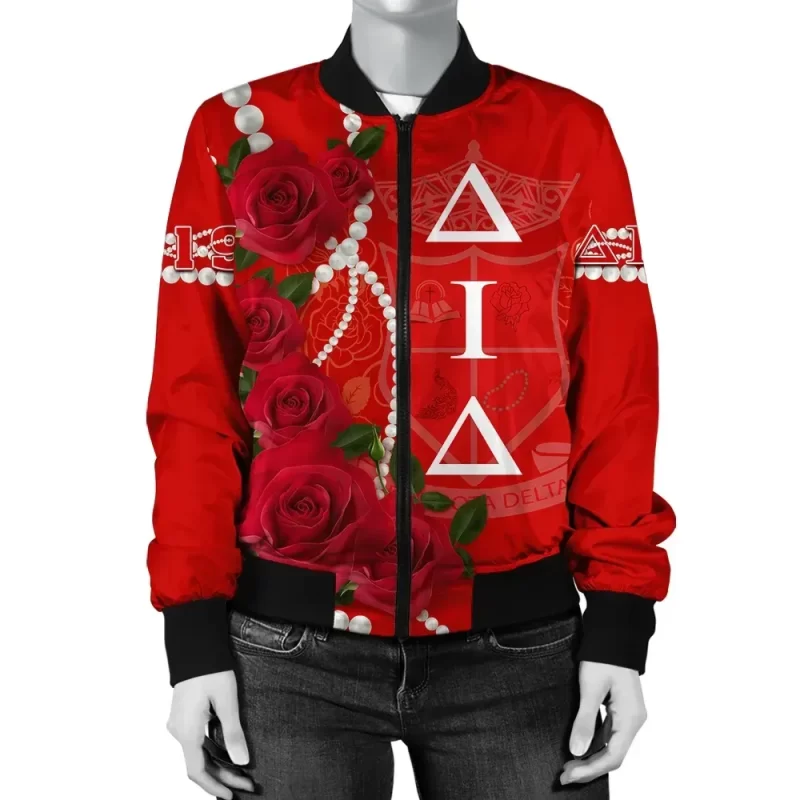 Africa Zone Jacket - Delta Iota Delta Rose Pearls Bomber Jacket - Aud Style J8 BJ02636