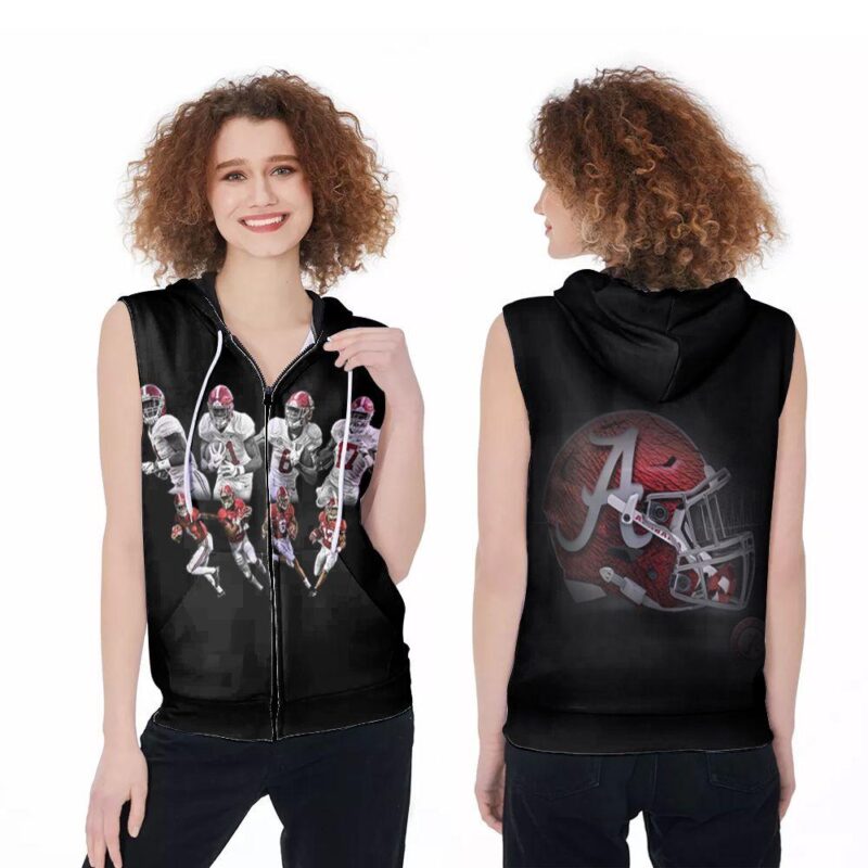 Alabama Crimson Tide Champions With Legends Players Helmet Logo 3D Designed Allover Gift For Alabama Fans Zip Sleeveless Hoodie ZSH0395