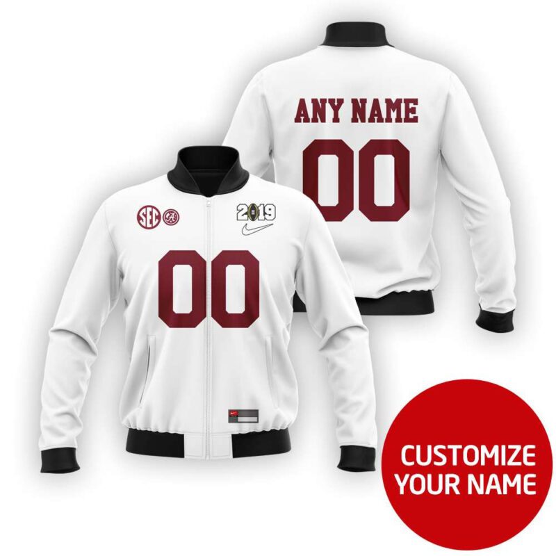 Alabama Crimson Tide Nfl Super Bowl Champions White Personalized Number Name Jersey Style Gift For Crimson Tide Fans Bomber Jacket BJ03704