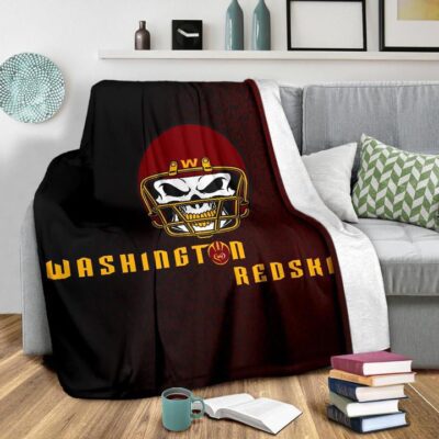 American Football Team Fleece Blanket Washington Redskin Skull Wearing Helmet Fleece Blanket 2