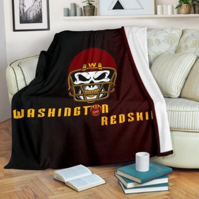 American Football Team Fleece Blanket - Washington Redskin Skull Wearing Helmet Fleece Blanket
