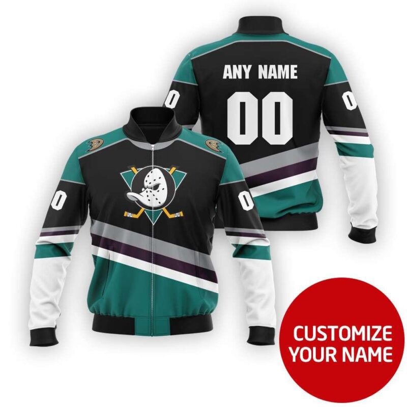 Anaheim Ducks Hockey Team Nhl Green And Black Personalized Gift With Custom Number Name For Ducks Fans Bomber Jacket BJ03735