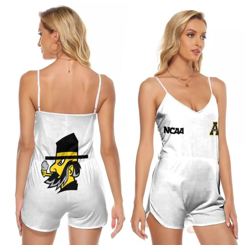 Appalachian State Mountaineers Ncaa Classic White With Mascot Logo Gift For Appalachian State Mountaineers Fans V-neck Romper Jumpsuit RJ01050