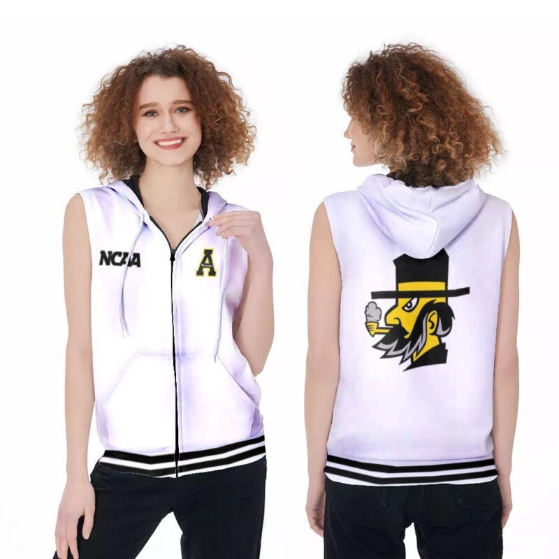 Appalachian State Mountaineers Ncaa Classic White With Mascot Logo Gift For Appalachian State Mountaineers Fans Zip Sleeveless Hoodie ZSH0789