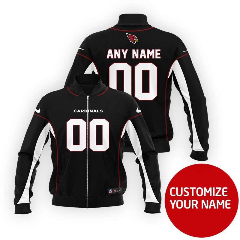 Arizona Cardinals #00 Personalized Black Jersey Style Gift With Custom Number Name For Cardinals Fans Bomber Jacket BJ03682